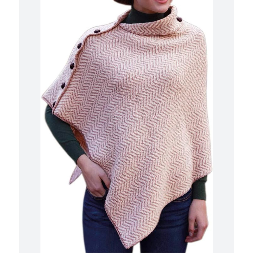 Aran Woollen Mills Heritage Herringbone Wool Poncho Cape Made in Ireland NWT OS